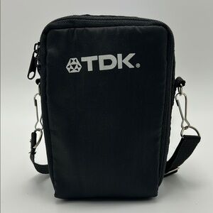 Genuine Vintage TDK Cassette Tape Case/ Pouch Black Zip Up Shoulder Strap